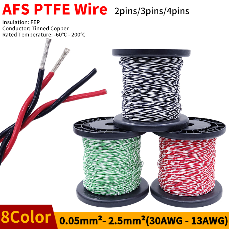 Diy Electronics Audio - PTFE 와이어 AFS200 2핀 26/25/24/22/20/18/17/15/13AWG FEP
